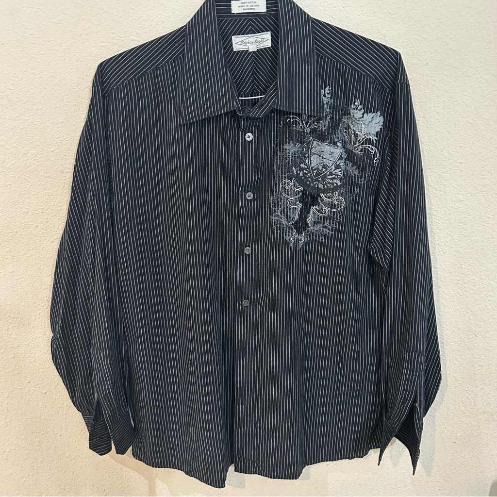 Vintage Y2k Eighty Eight-Mens Black Button Shirt-Graphic-Grunge-Goth